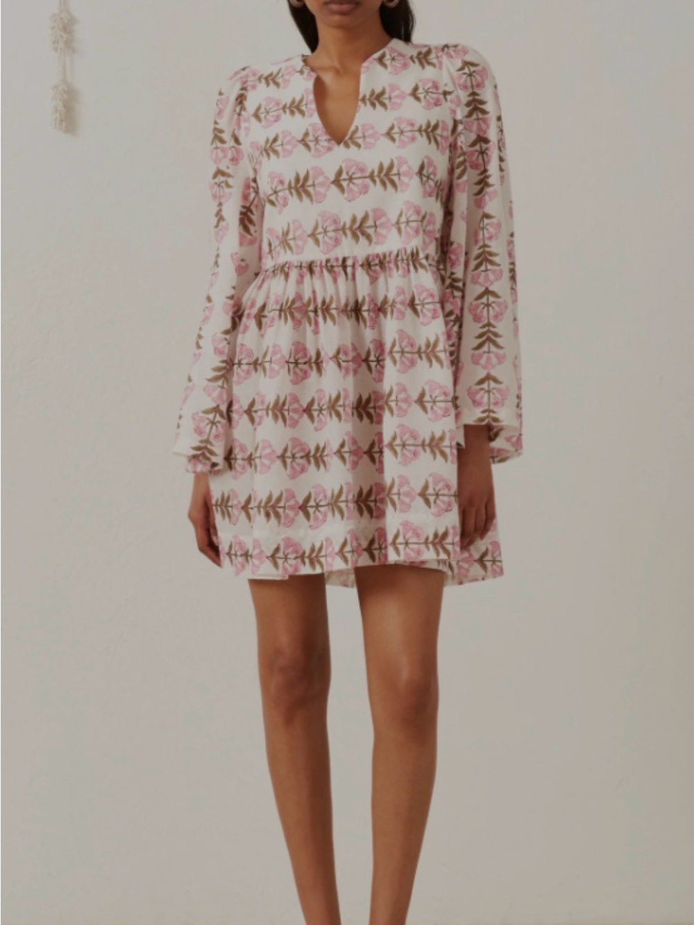 Alix Of Bohemia Pink and Cream Floral Babydoll Mini Dress